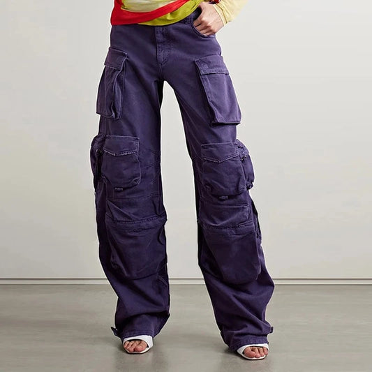 CHICEVER Fashionable Purple High Waist Patchwork Pockets Jeans Pants For Women 2023