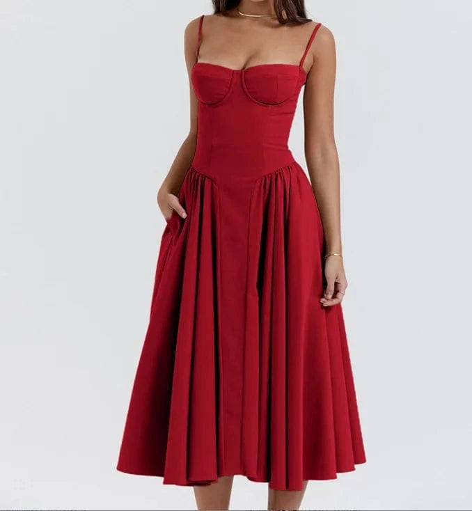 CHICEVER Fashionable Sleeveless Square Collar High Waist Long Dresses Women Dress 2023