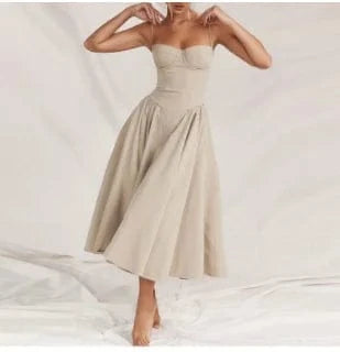 CHICEVER Fashionable Sleeveless Square Collar High Waist Long Dresses Women Dress 2023