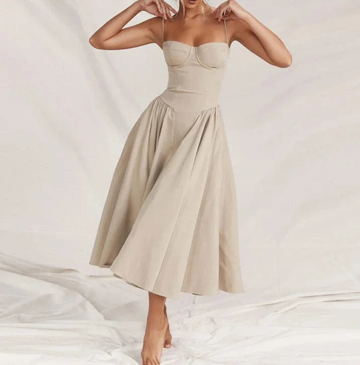 CHICEVER Fashionable Sleeveless Square Collar High Waist Long Dresses Women Dress 2023