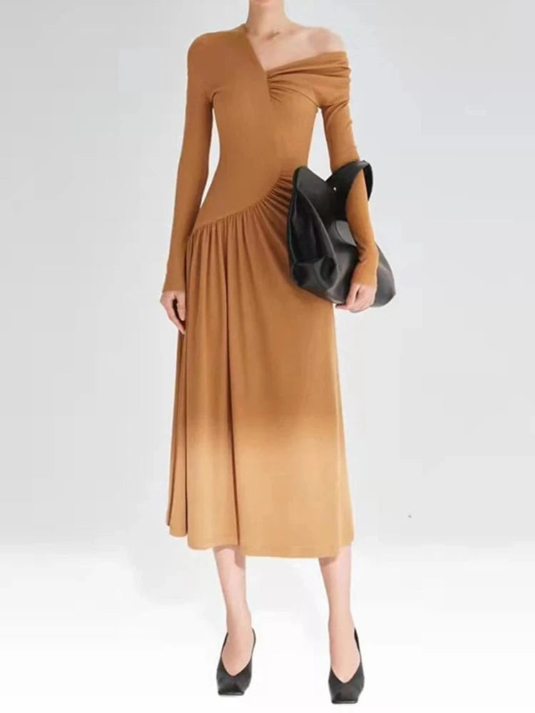 CHICEVER Fashionable Slim Long Dresses Solid Color V Neck Long Sleeve Dress For Women