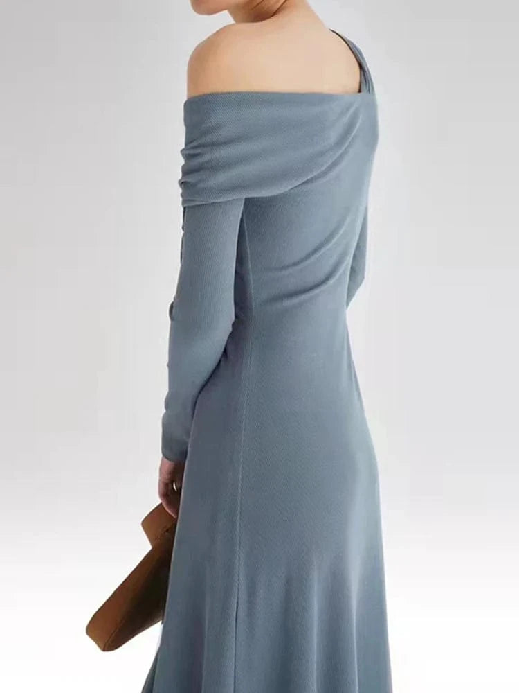 CHICEVER Fashionable Slim Long Dresses Solid Color V Neck Long Sleeve Dress For Women