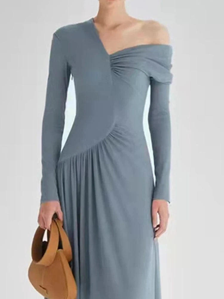CHICEVER Fashionable Slim Long Dresses Solid Color V Neck Long Sleeve Dress For Women