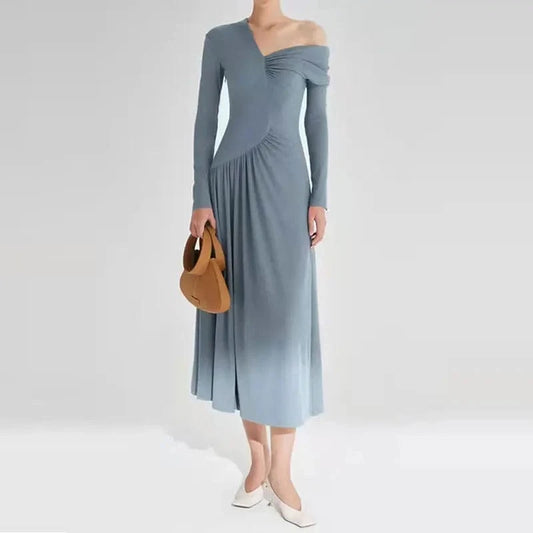 CHICEVER Fashionable Slim Long Dresses Solid Color V Neck Long Sleeve Dress For Women
