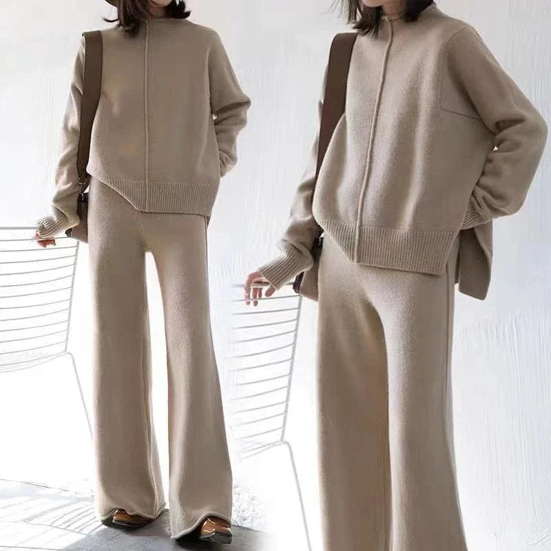 CHICEVER Fashionable Soild Color Cotton Material Round Neck 2 Piece Sets For Women