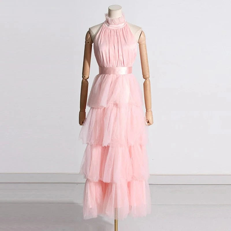 CHICEVER Fashionable Solid Color Halter Sleeveless High Waist Long Women's Dresses 2023