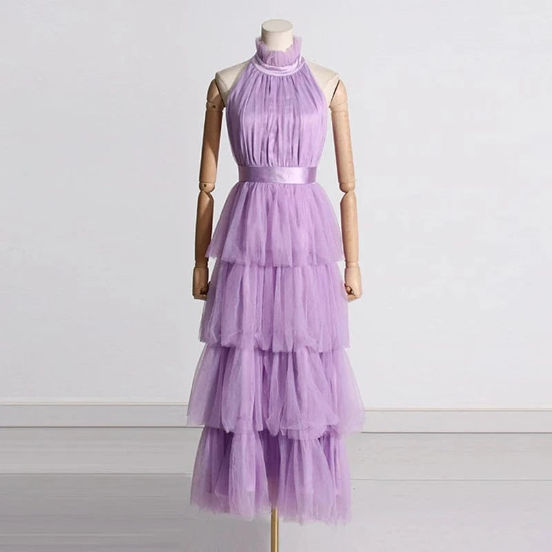 CHICEVER Fashionable Solid Color Halter Sleeveless High Waist Long Women's Dresses 2023