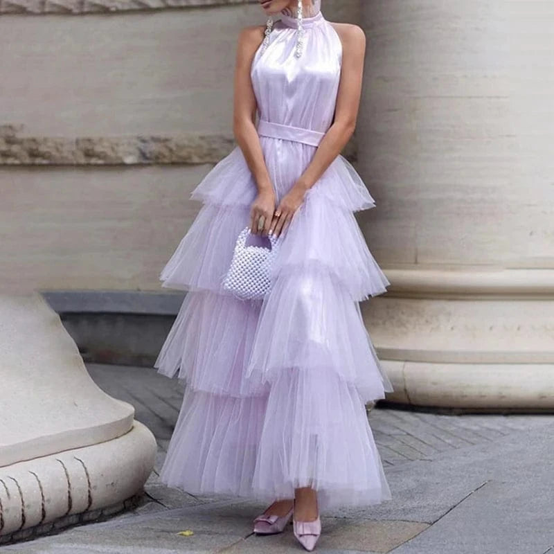 CHICEVER Fashionable Solid Color Halter Sleeveless High Waist Long Women's Dresses 2023