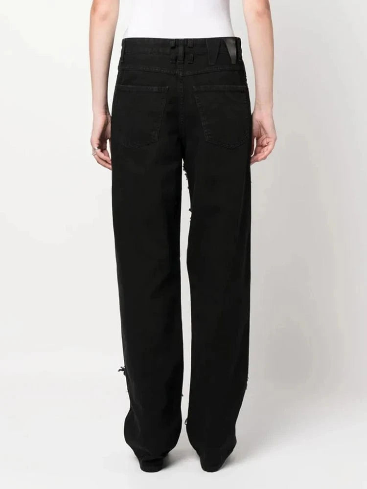 CHICEVER Fashionable Solid Color High Waist Patchwork Mesh Women Pants Jeans Trousers 2023