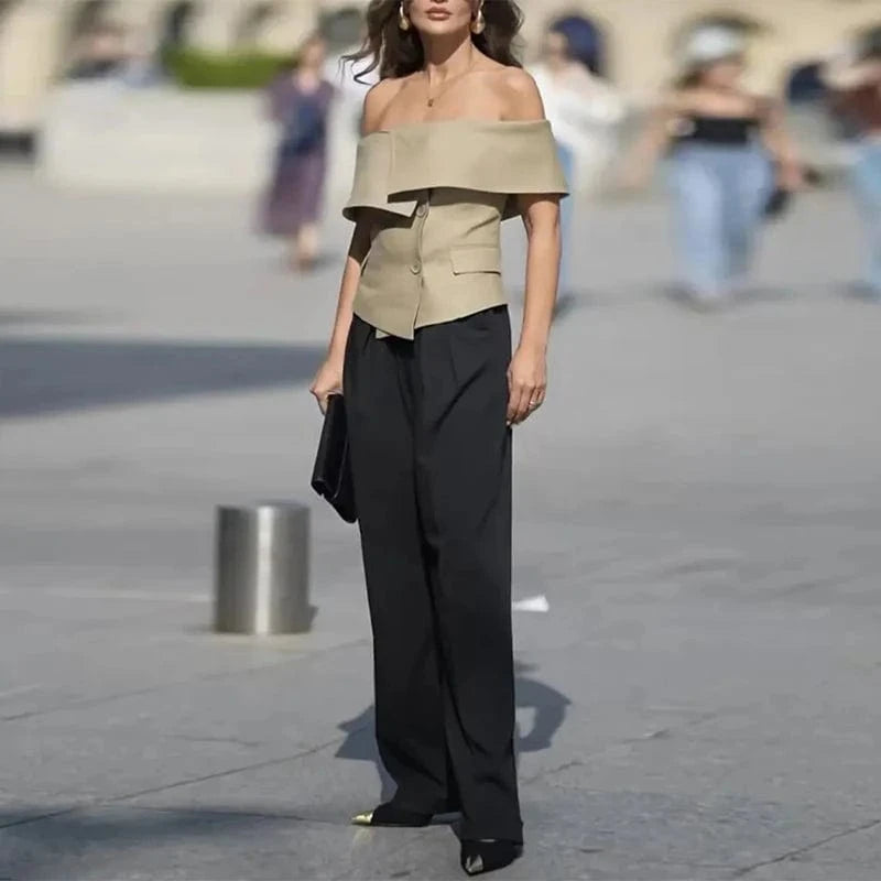 CHICEVER Fashionable Solid Color Slash Neck Short Sleeve Cropped Jackets For Women 2023