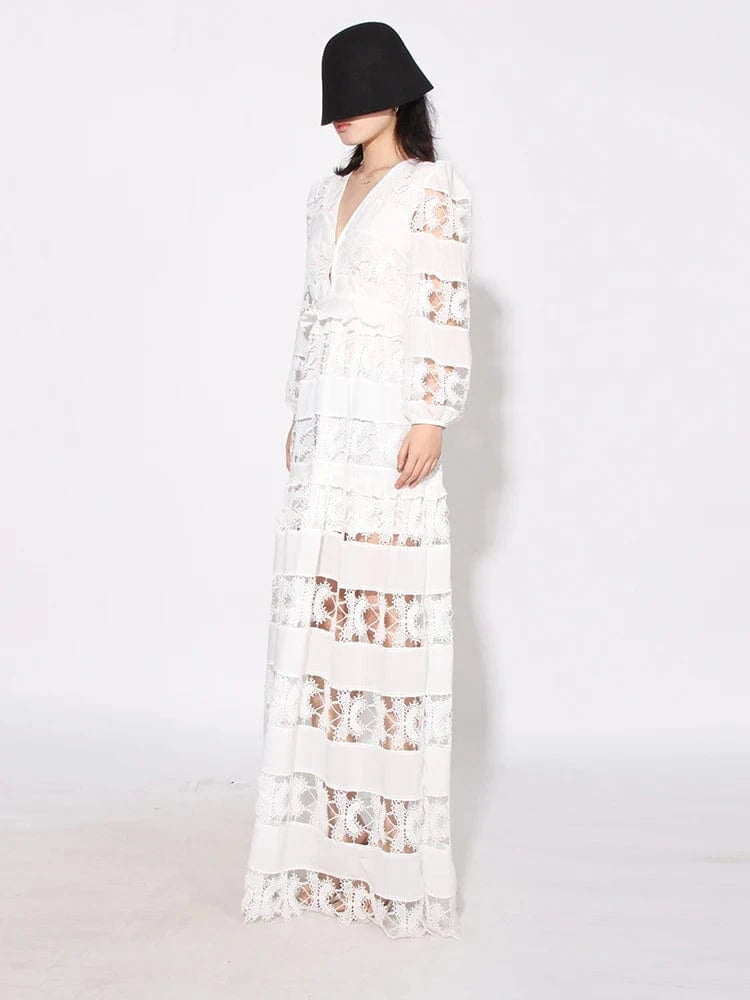 CHICEVER Fashionable V Neck Slim High Waist Long Sleeve Dresses Long Dress For Women