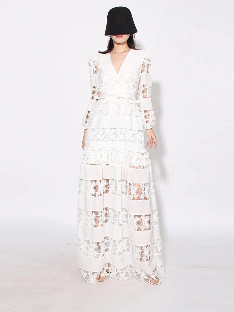 CHICEVER Fashionable V Neck Slim High Waist Long Sleeve Dresses Long Dress For Women