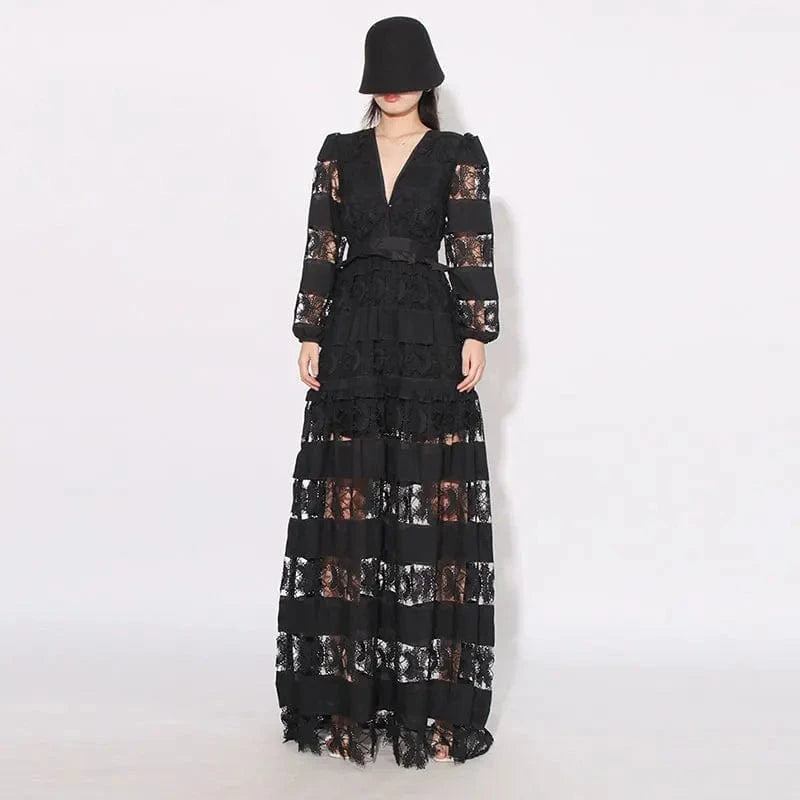 CHICEVER Fashionable V Neck Slim High Waist Long Sleeve Dresses Long Dress For Women