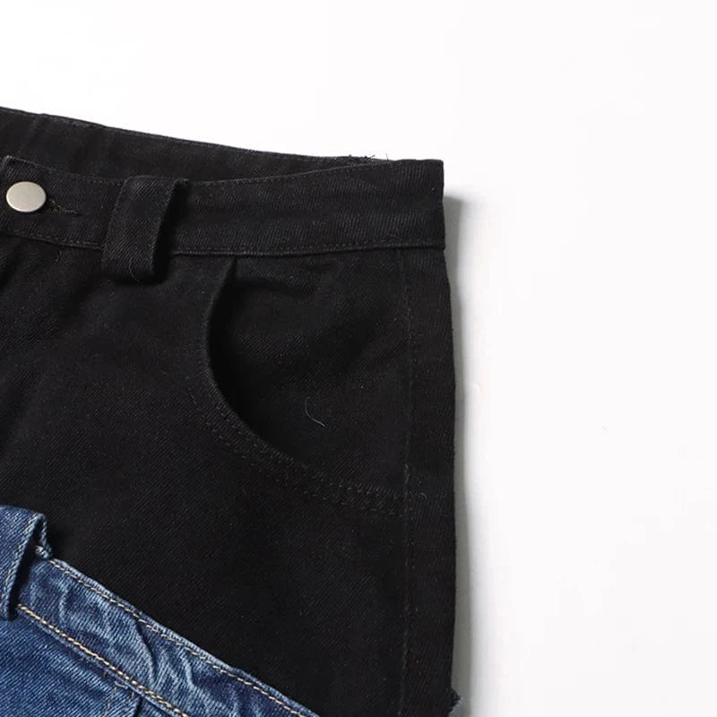 CHICEVER High Quality Colorblock Patchwork Button Pants Denim Jeans For Women 2023