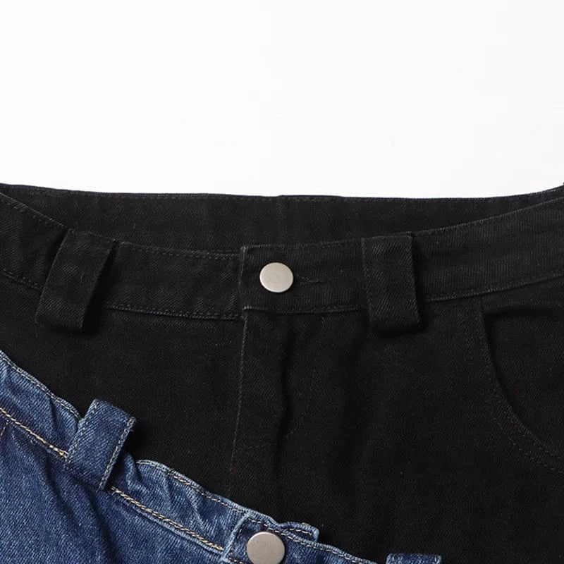 CHICEVER High Quality Colorblock Patchwork Button Pants Denim Jeans For Women 2023