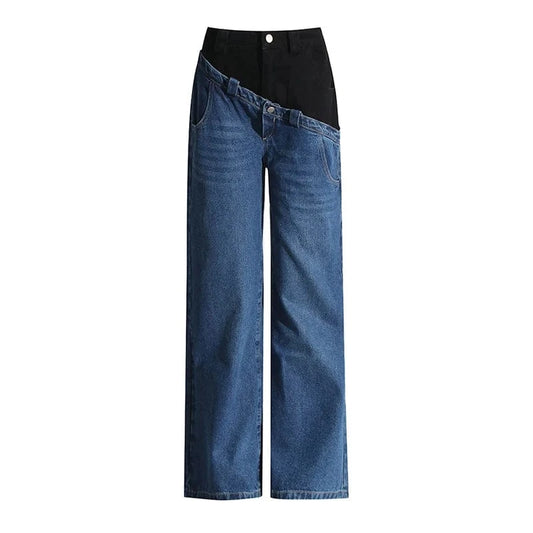 CHICEVER High Quality Colorblock Patchwork Button Pants Denim Jeans For Women 2023