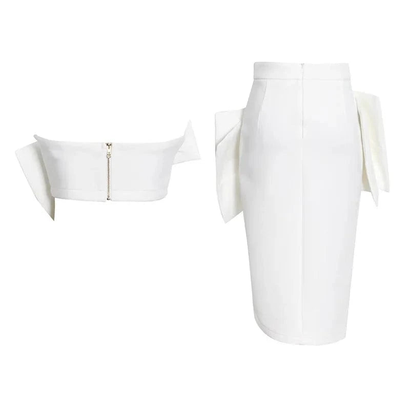 CHICEVER High Quality Solid Color Patchwork Bowknot Top Strapless Women Two Piece Skirt Set