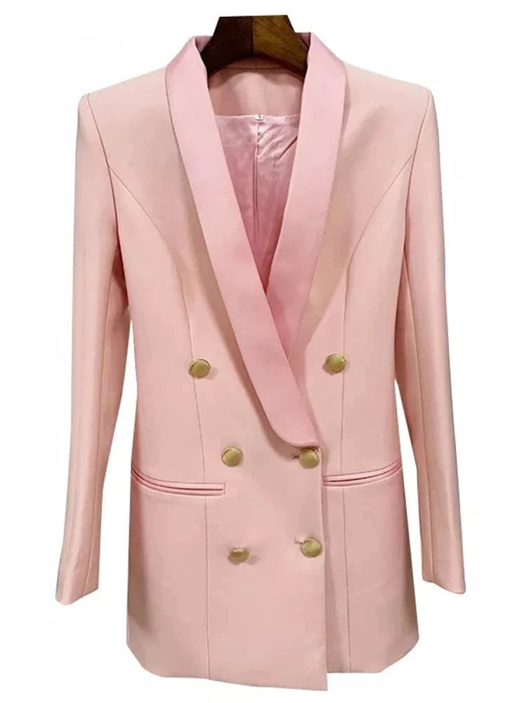 CHICEVER High Quality Solid Color Patchwork Double Breasteds Ladies Blazer For Women 2023