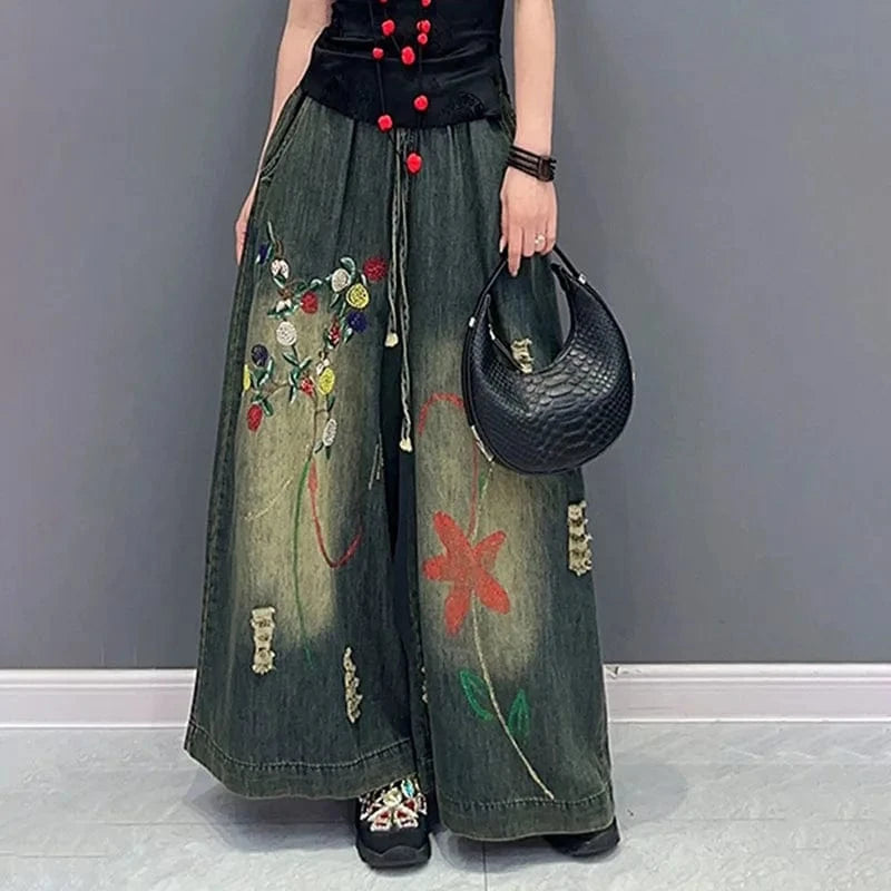 CHICEVER High Waist Embroider Printing Denim High Quality High Waist Jeans For Women 2023