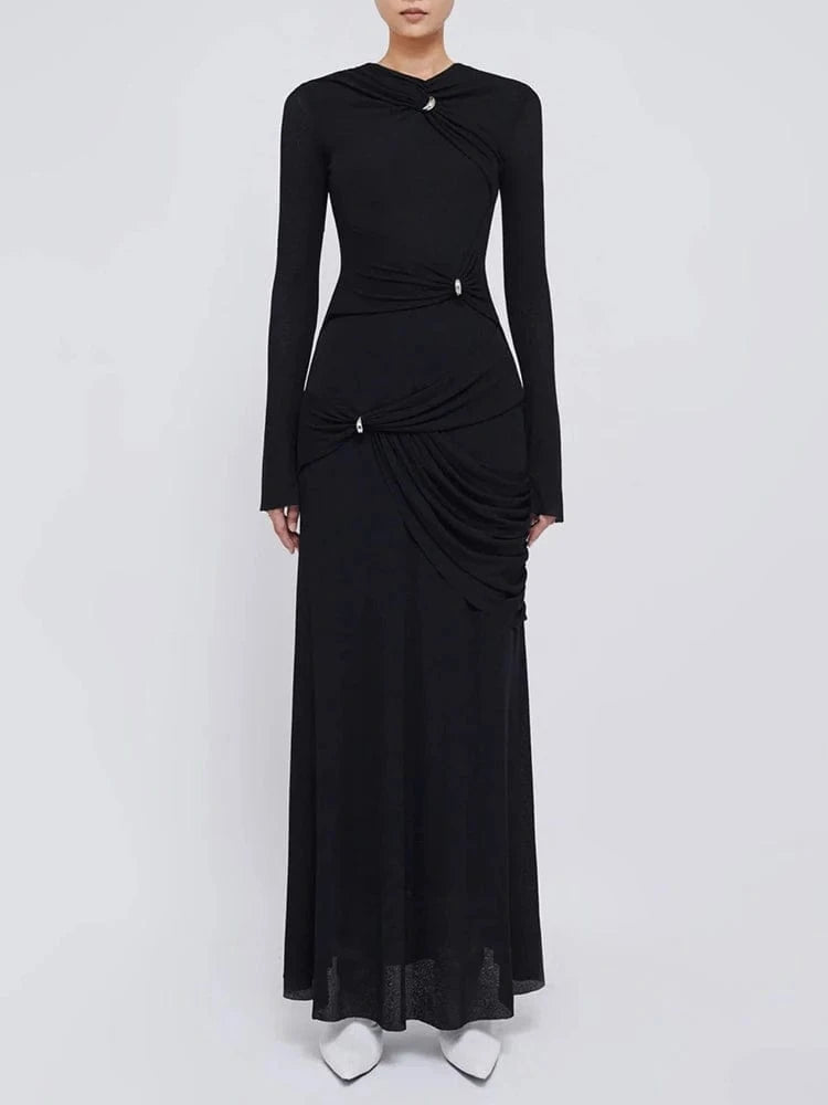 CHICEVER High Waist Minimalist Slimming Lady Dresses Elegant Casual Long Dress For Women