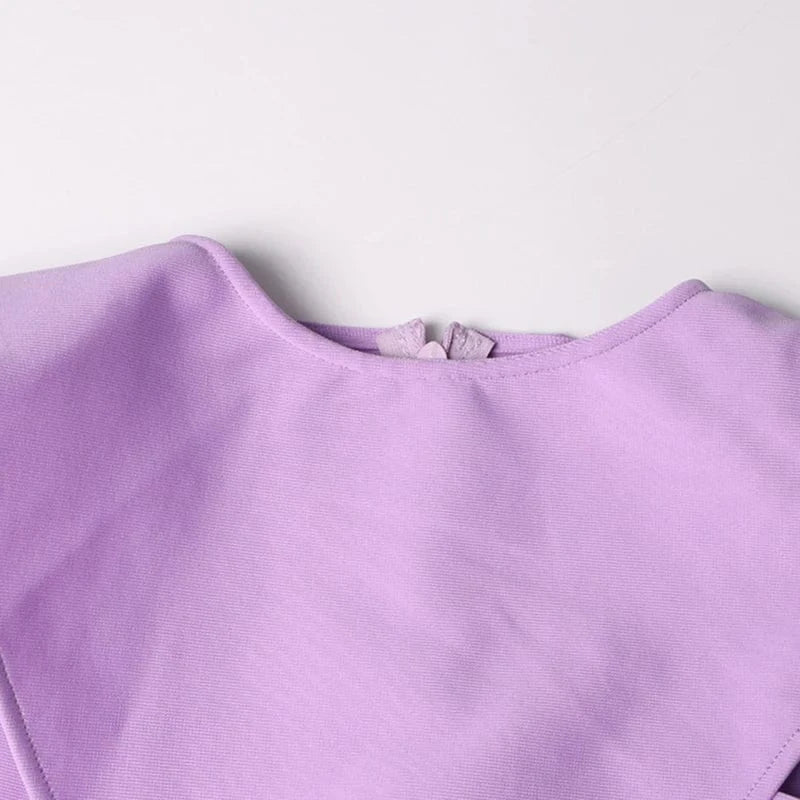 CHICEVER Hollow Out O Neck Sleeveless Patchwork Diamonds Mini Dresses Purple Dress For Women