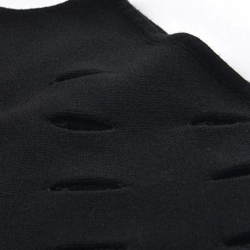 CHICEVER Hollow Out Round Neck Long Sleeve Patchwork Folds Knit Sweaters For Women 2023