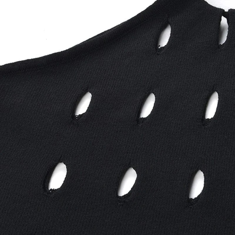 CHICEVER Hollow Out Round Neck Long Sleeve Patchwork Folds Knit Sweaters For Women 2023