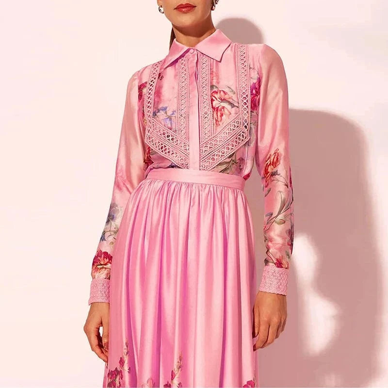 CHICEVER Lapel Long Sleeve Shirt High Waist A Line Women Casual Suits Cotton Two Pieces Set