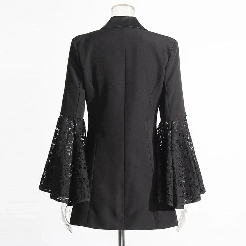 CHICEVER Notched Collar Flare Sleeve Spliced Button Winter Jackets For Women 2023