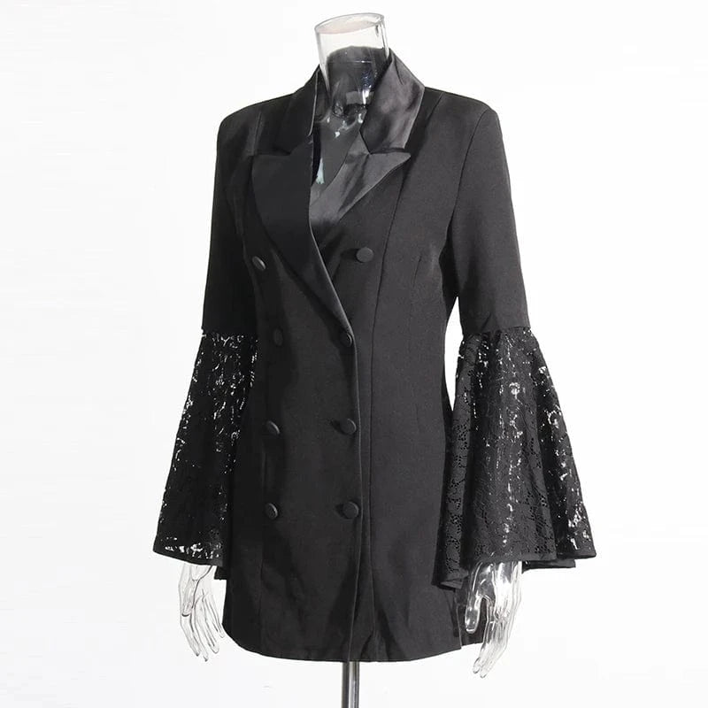 CHICEVER Notched Collar Flare Sleeve Spliced Button Winter Jackets For Women 2023