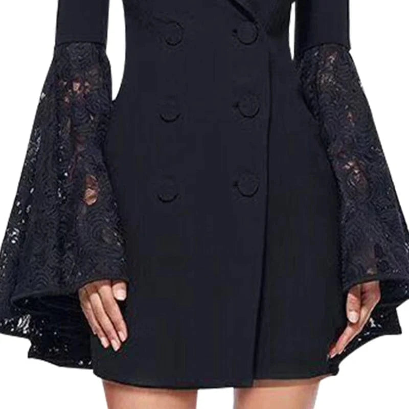 CHICEVER Notched Collar Flare Sleeve Spliced Button Winter Jackets For Women 2023