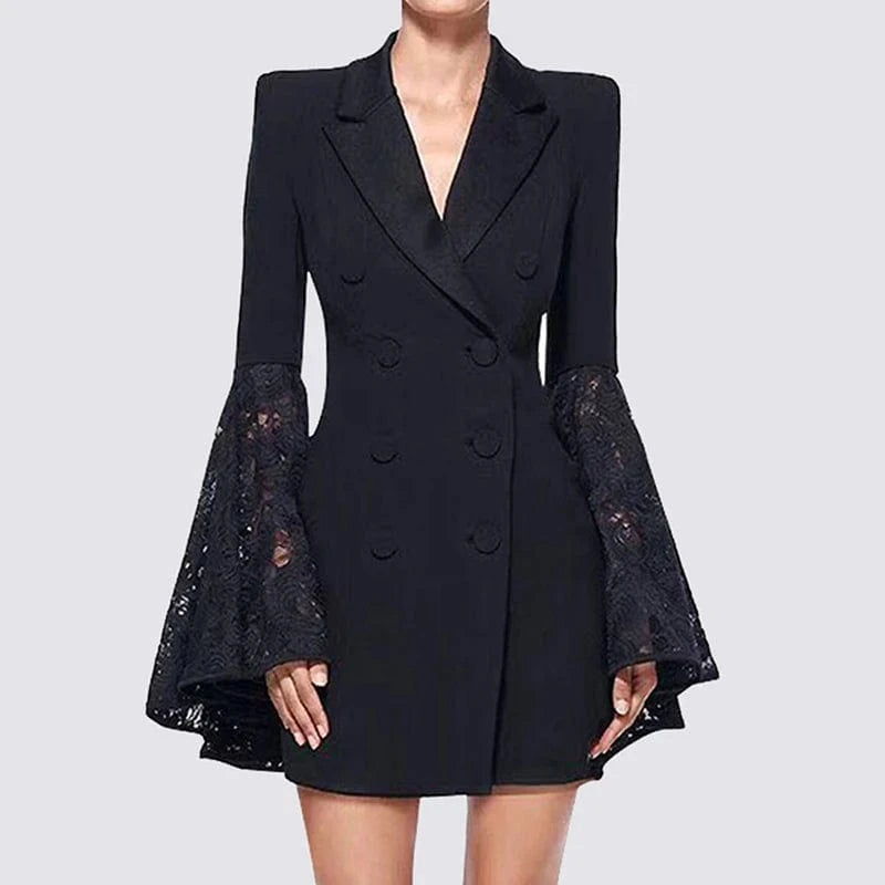 CHICEVER Notched Collar Flare Sleeve Spliced Button Winter Jackets For Women 2023