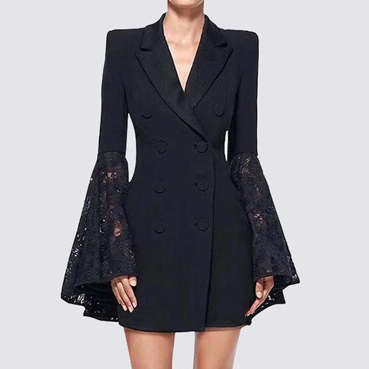 CHICEVER Notched Collar Flare Sleeve Spliced Button Winter Jackets For Women 2023