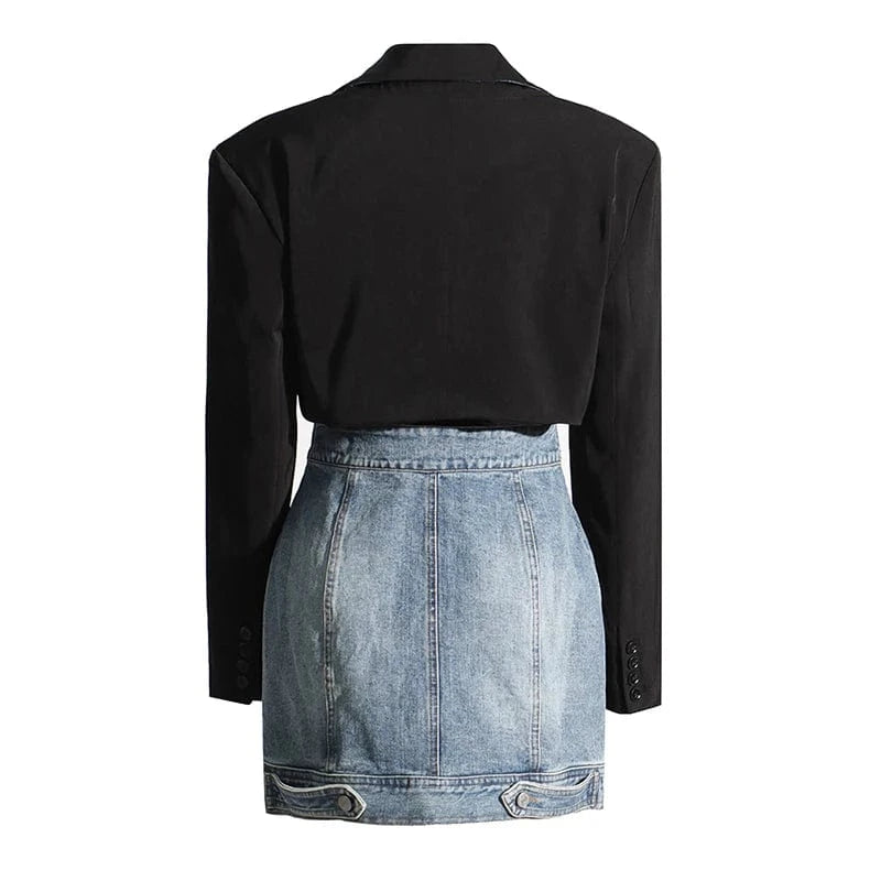 CHICEVER Notched Collar Sleeveless High Waist Denim 2 Piece Women Fall Winter Sets 2023