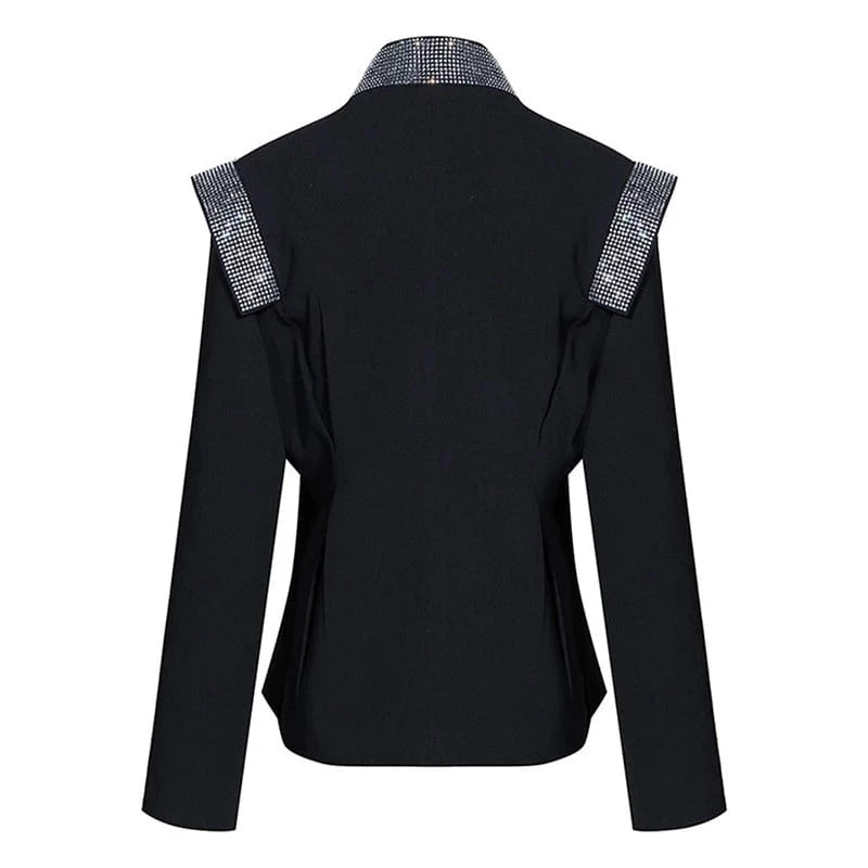 CHICEVER Patchwork Diamond Notched Collar Long Sleeve Blazer Jackets For Women 2023