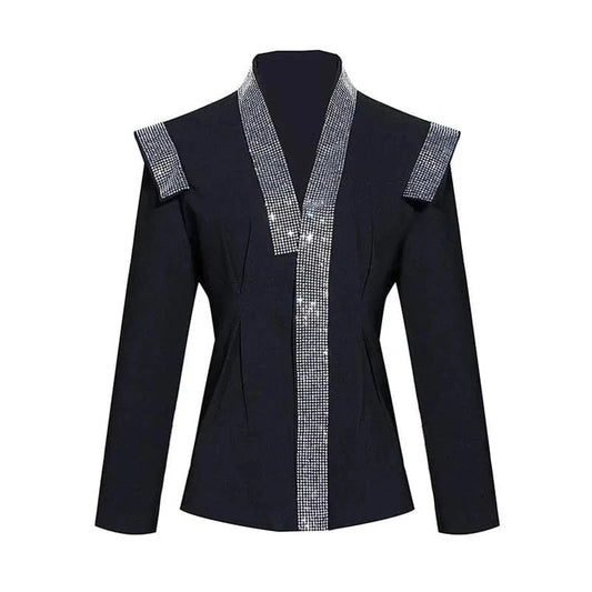 CHICEVER Patchwork Diamond Notched Collar Long Sleeve Blazer Jackets For Women 2023