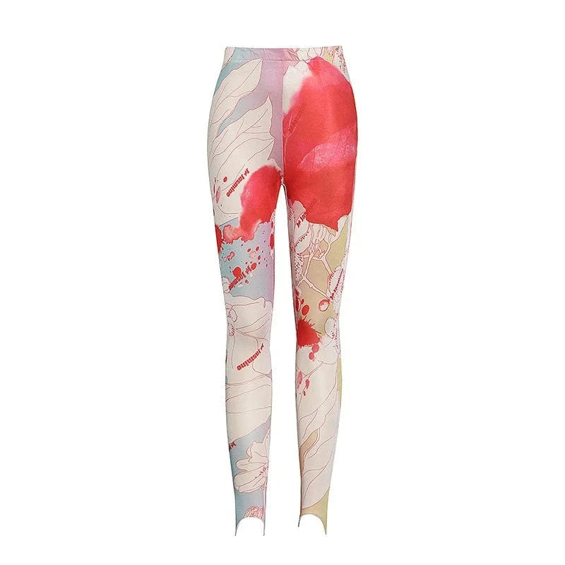 CHICEVER Printed Women'S Pants High Waist Full Length Skinny Cotton Pants For Women
