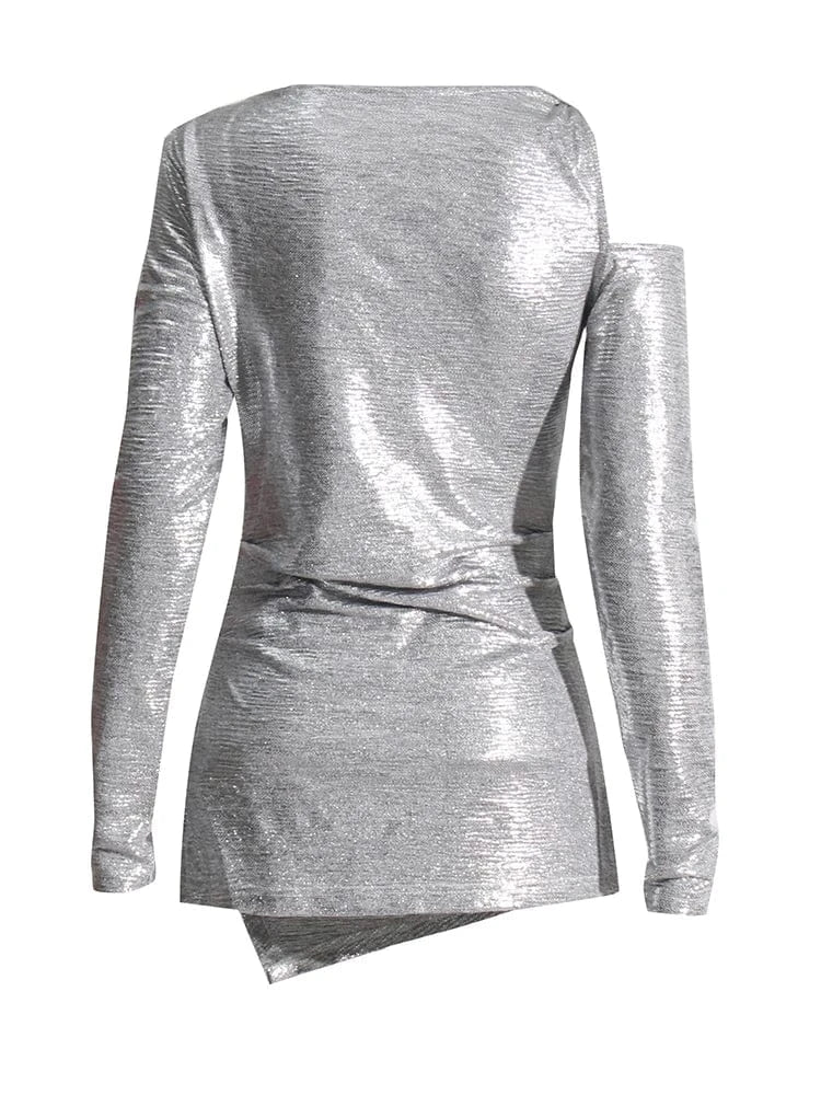 CHICEVER Round Neck Long Sleeve Irregular Hem Long Sleeve Cotton Crop Top Women T-Shirt