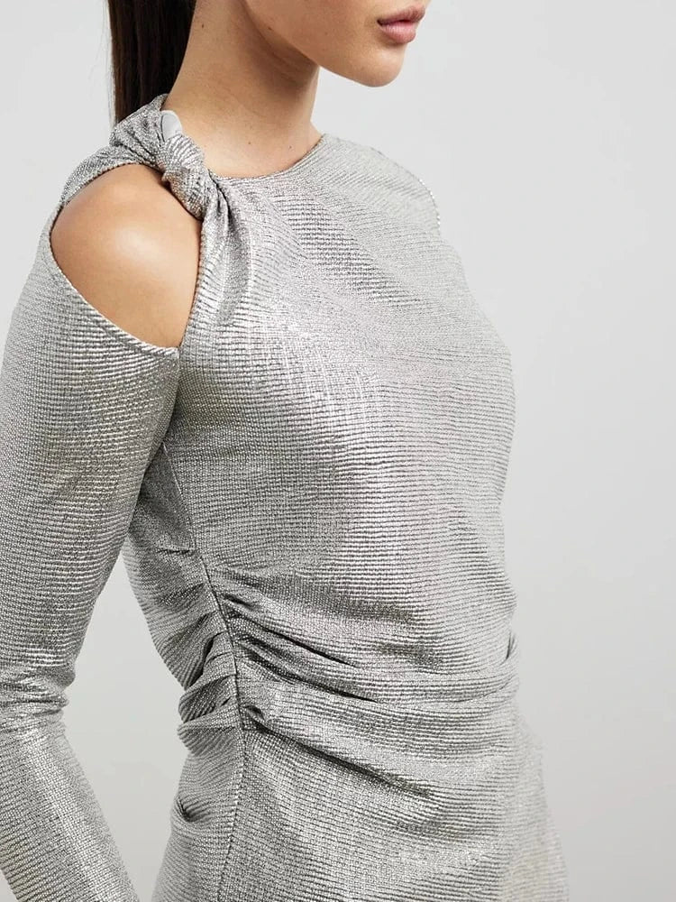 CHICEVER Round Neck Long Sleeve Irregular Hem Long Sleeve Cotton Crop Top Women T-Shirt