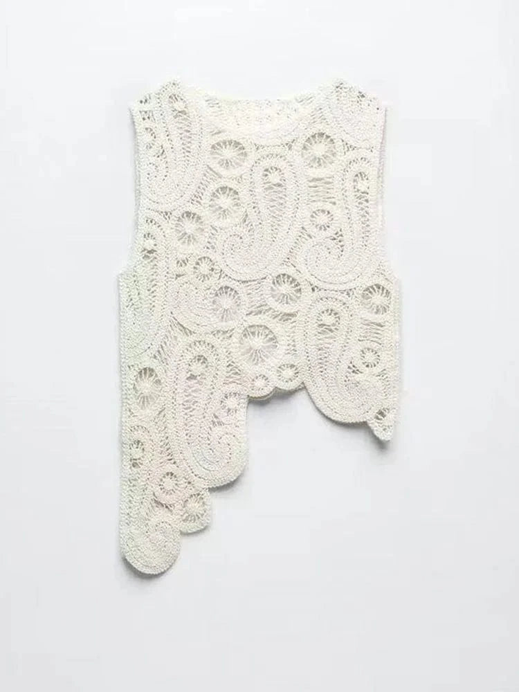 CHICEVER Round Neck Sleeveless Cold Shoulder Irregular Hem Knitted Tops Vest For Women