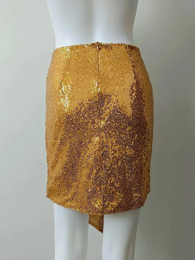 CHICEVER Sexy Fashion Style Splicing Sequins High Waist Fold Design Mini Skirts For Women
