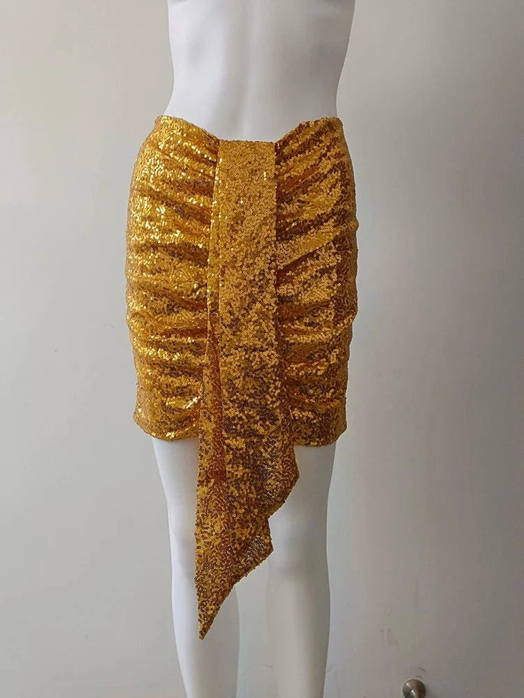 CHICEVER Sexy Fashion Style Splicing Sequins High Waist Fold Design Mini Skirts For Women