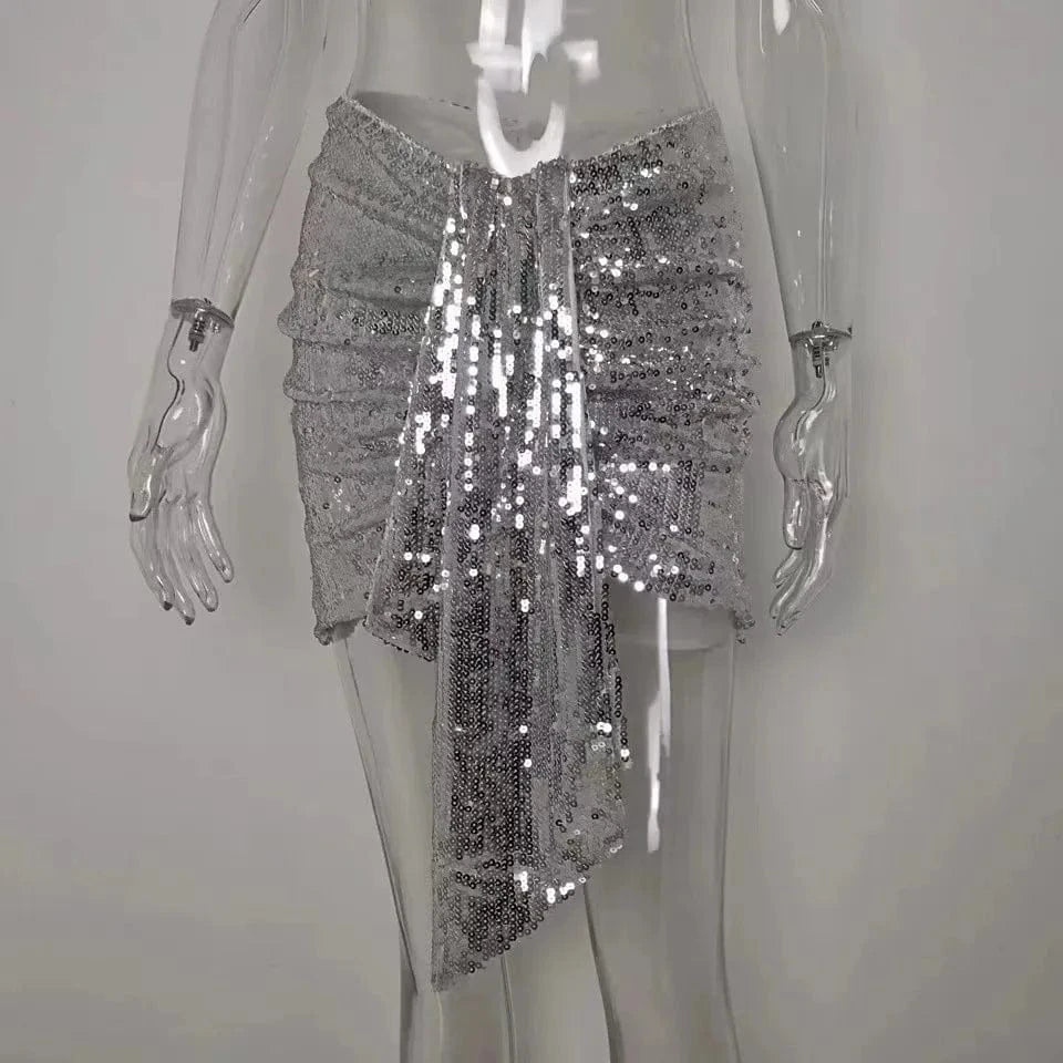 CHICEVER Sexy Fashion Style Splicing Sequins High Waist Fold Design Mini Skirts For Women