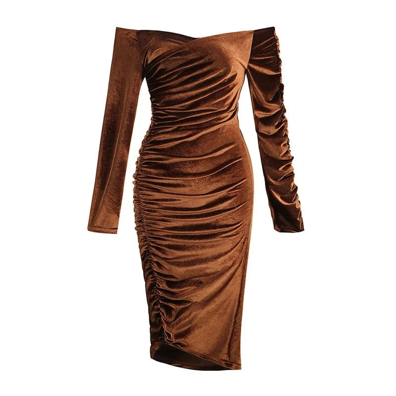 CHICEVER Slash Neck Long Sleeve High Waist Slim Elegant Lady Bodycon Women Dress