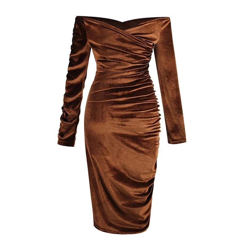 CHICEVER Slash Neck Long Sleeve High Waist Slim Elegant Lady Bodycon Women Dress