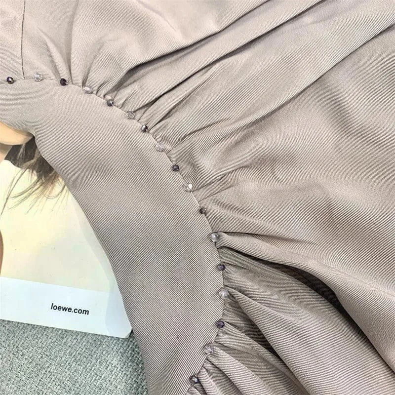 CHICEVER Square Collar Long Sleeve High Waist A Line Solid Slimming Long Dresses Dress For Women