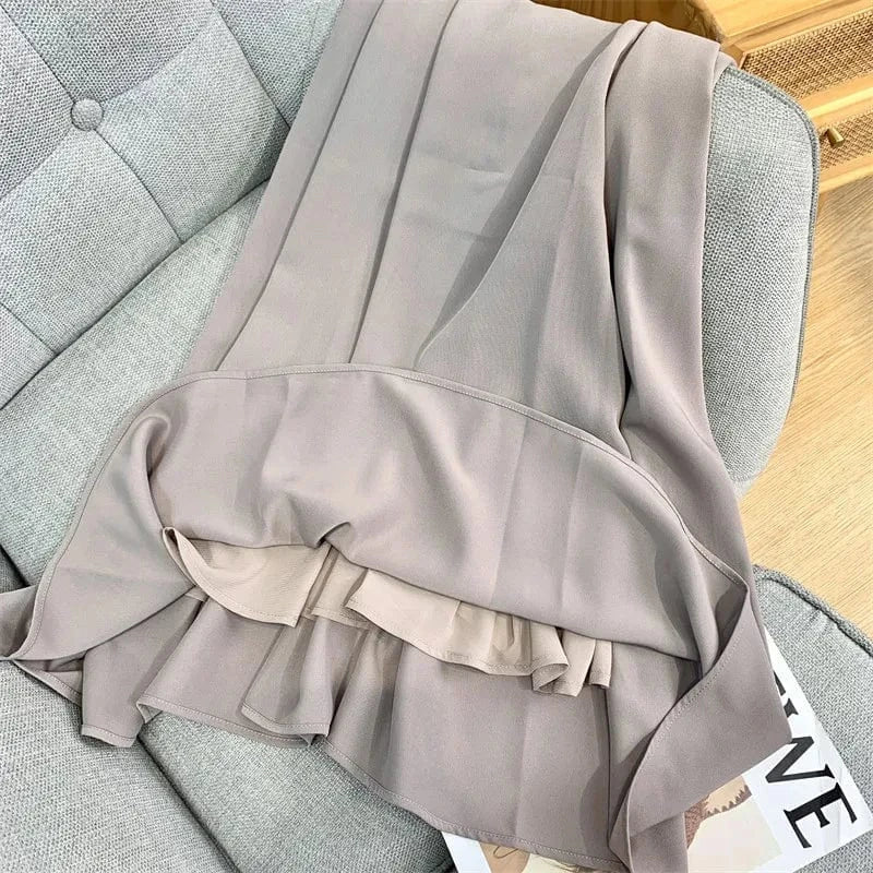 CHICEVER Square Collar Long Sleeve High Waist A Line Solid Slimming Long Dresses Dress For Women
