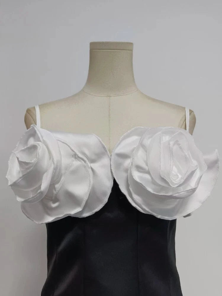 CHICEVER Square Collar Sleeveless High Waist Women Dresses Patchwork Flowers Mini Black Dress 2023