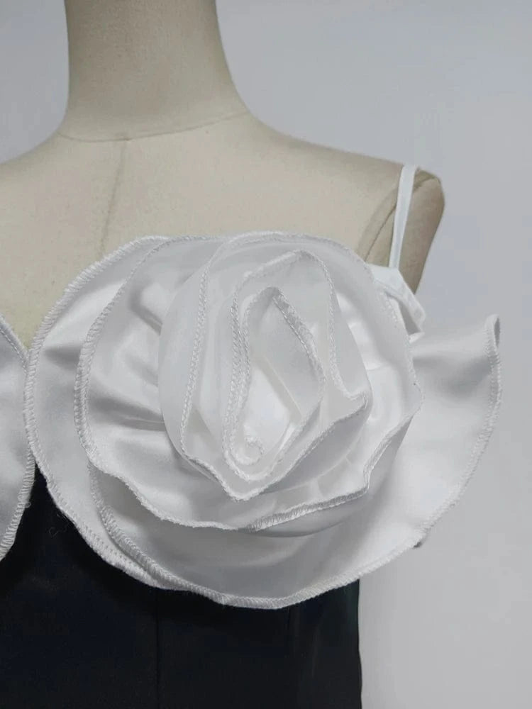 CHICEVER Square Collar Sleeveless High Waist Women Dresses Patchwork Flowers Mini Black Dress 2023