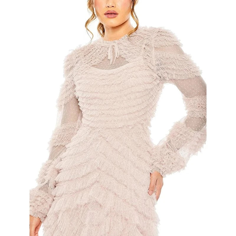 CHICEVER Temperament Patchwork Mesh Long Sleeve Dresses Woman Long Bodycon Dress